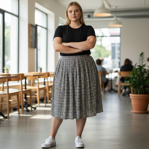 Jjill NWT Wearever Collection Black White Pleated A-Line Skirt Plus Size 4X - Picture 1 of 14